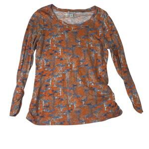 Sundance medium petite long sleeve horse blue orange shirt equestrian riding cot